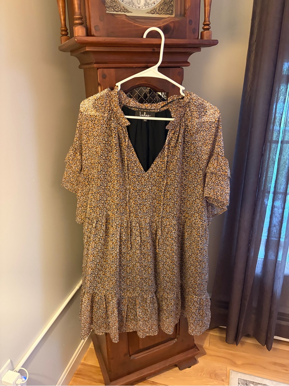 Lulu's Black and Mustard Floral Mini Dress